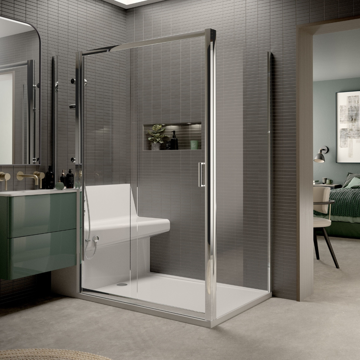 Trojan Living Shower Sliding Door & Side Glass 1510x900 Left Hand