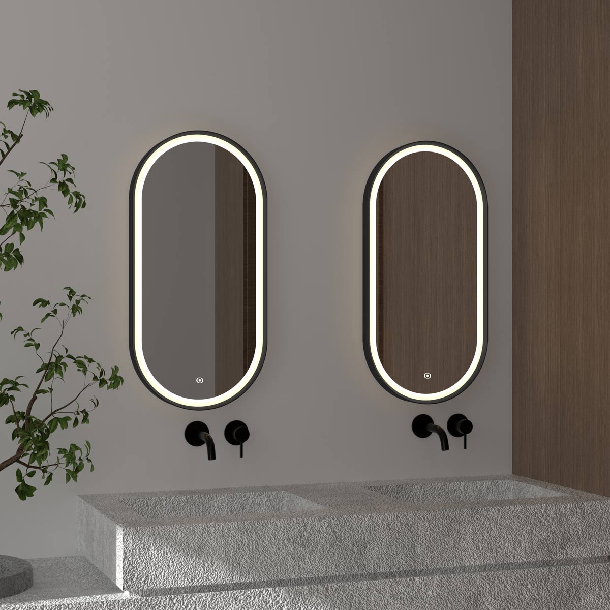 Lunar Ultra Slim Pill LED Illuminated Mirror Matt Black 500 x 800mm