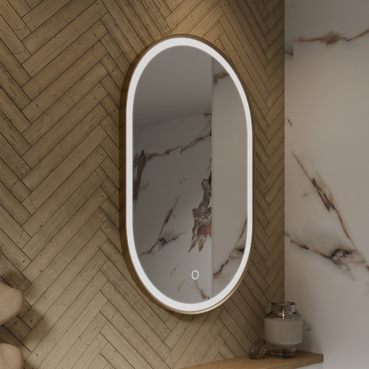 Lunar Ultra Slim Pill LED Illuminated Mirror Brushed Brass 500 x 800mm