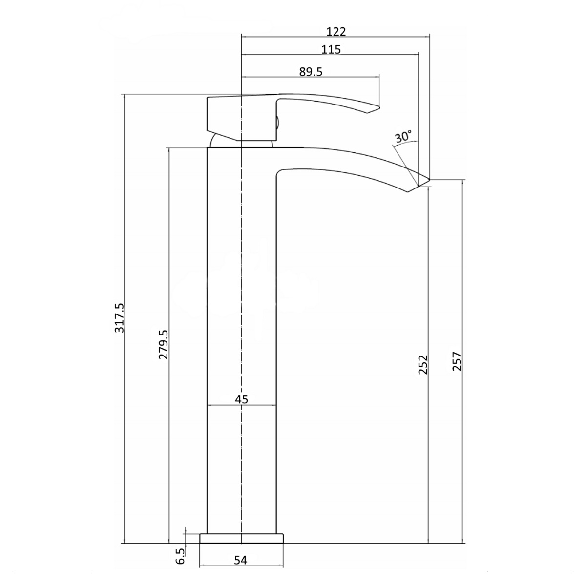 Medway Tall Basin Mixer Dimensions