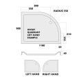 Elements Slimline Offset Quadrant Shower Tray 1100 x 900 Right Hand Dimensions
