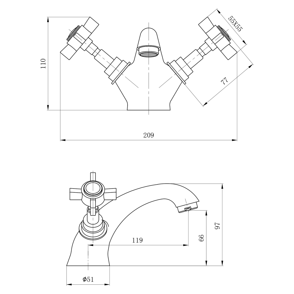 Nile Bathroom Basin Mixer with Click Waste Sink Tap