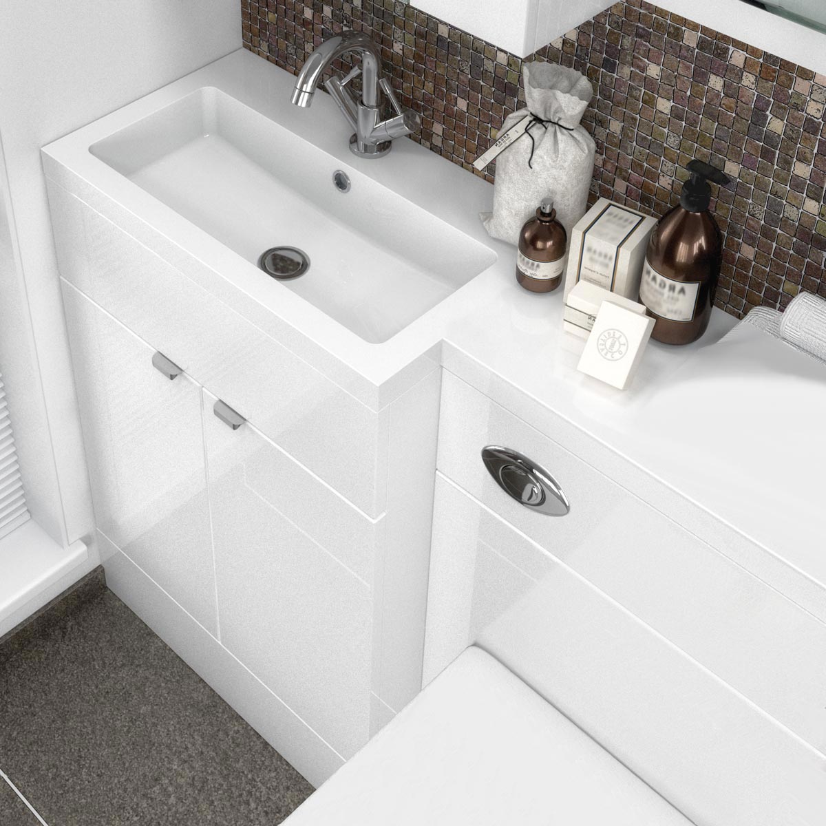Hudson Reed Fusion Combination Furniture & Basin White Gloss 1205mm Left Hand Option A