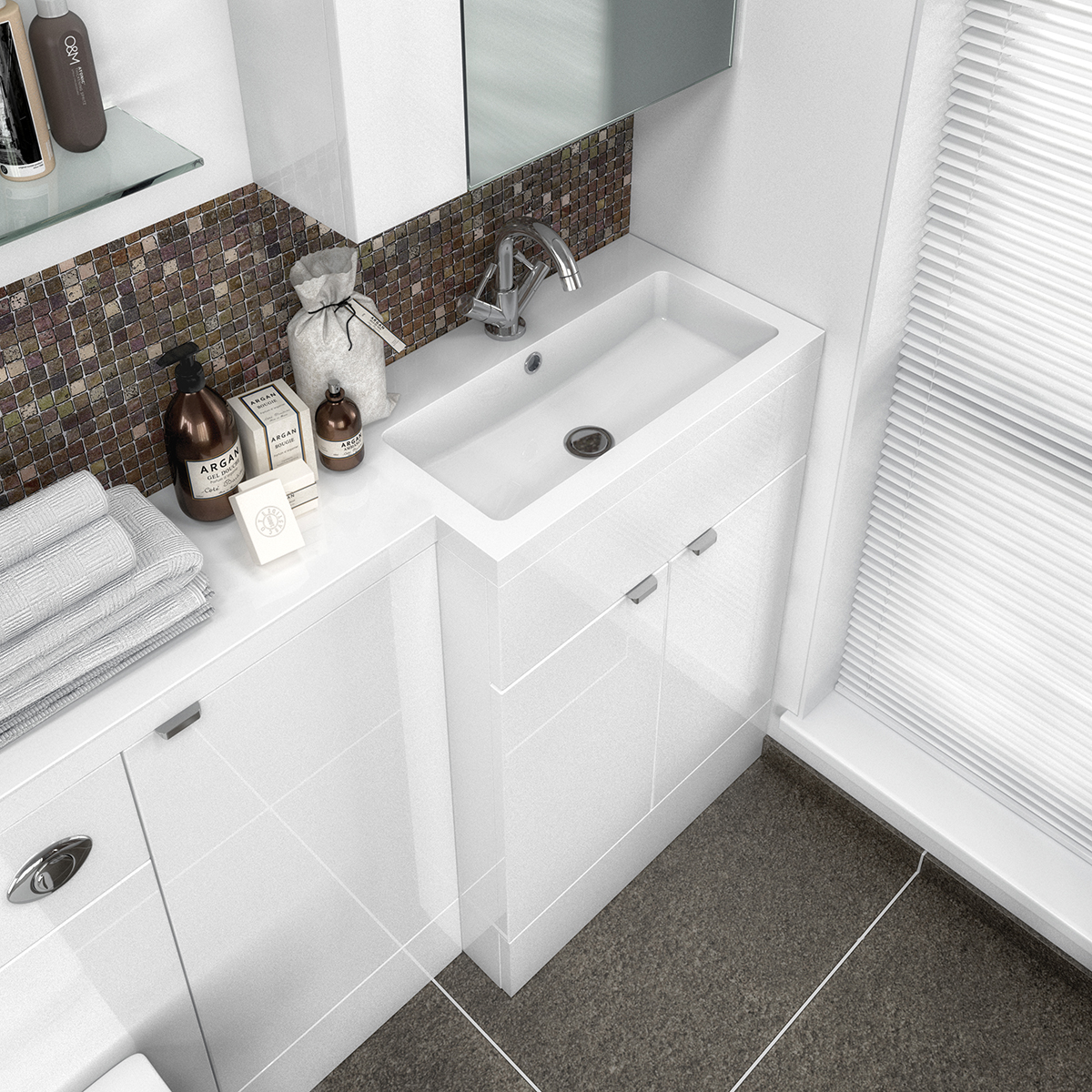 Hudson Reed Fusion Combination Furniture & Basin White Gloss 1505mm Right Hand Option A