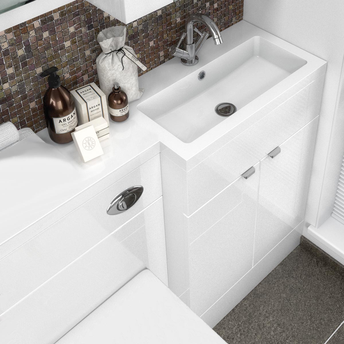 Hudson Reed Fusion Combination Furniture & Basin White Gloss 1205mm Right Hand Option A