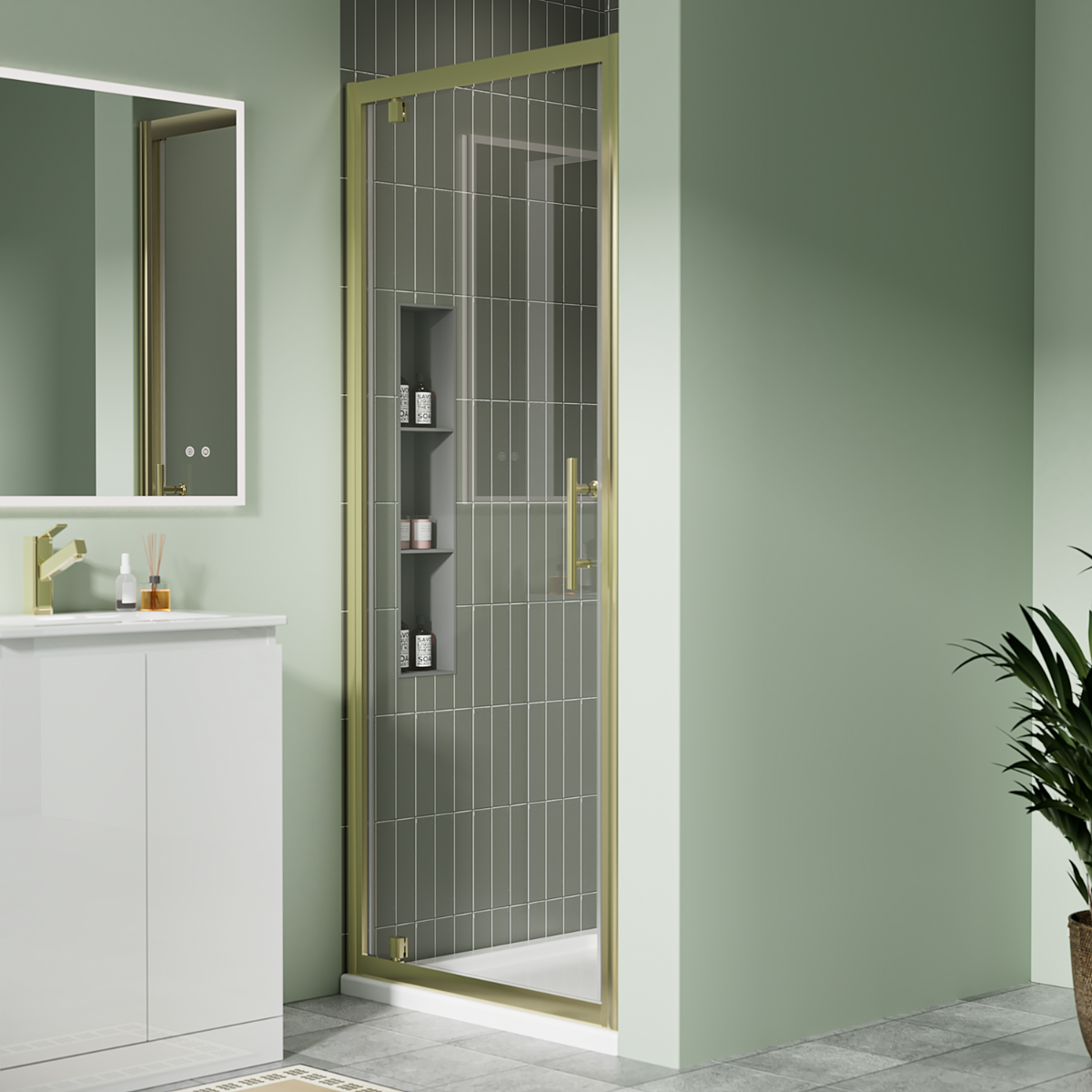 Coral 6mm Pivot Shower Door Brushed Brass 900mm