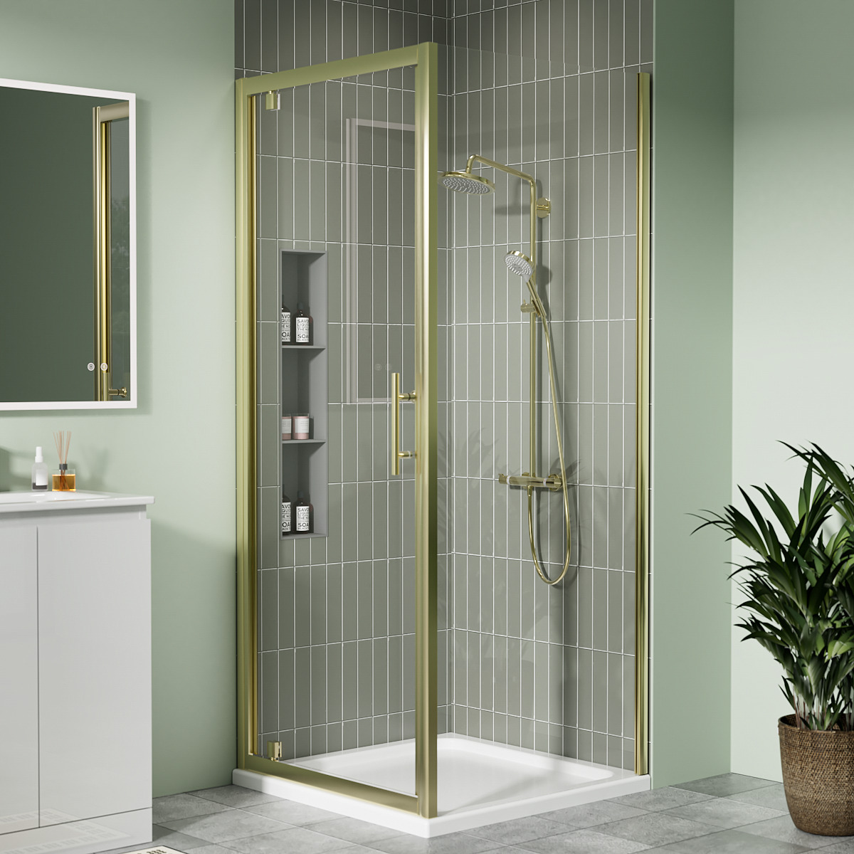 Coral 6mm Pivot Shower Door Brushed Brass 760mm