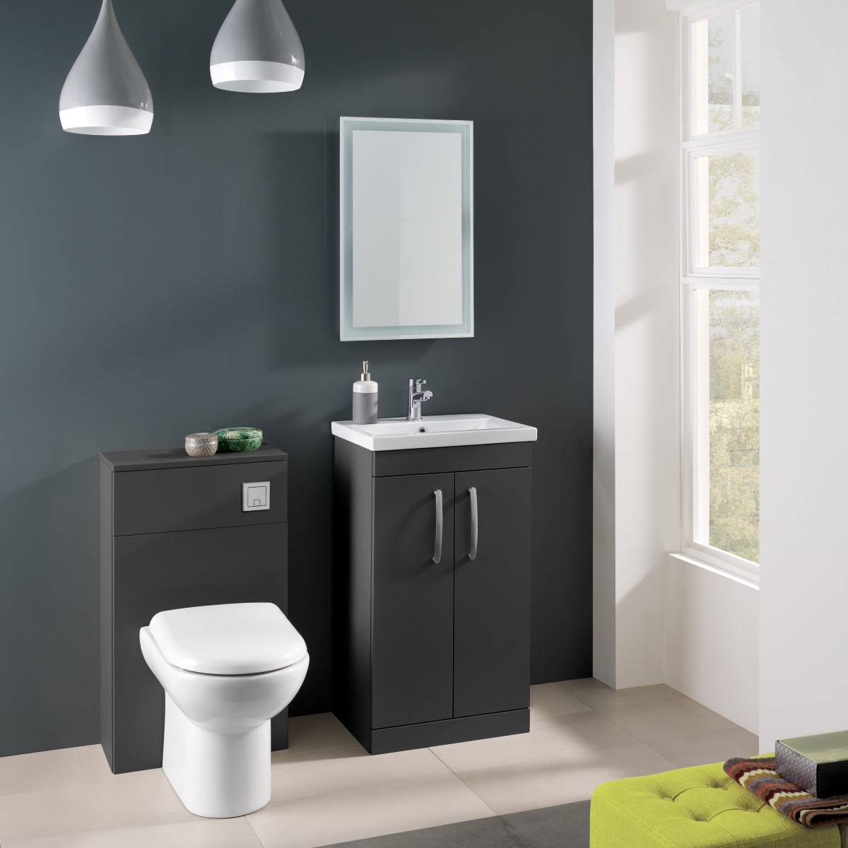Nuie Athena Back To Wall Toilet Unit Grey Gloss 500mm