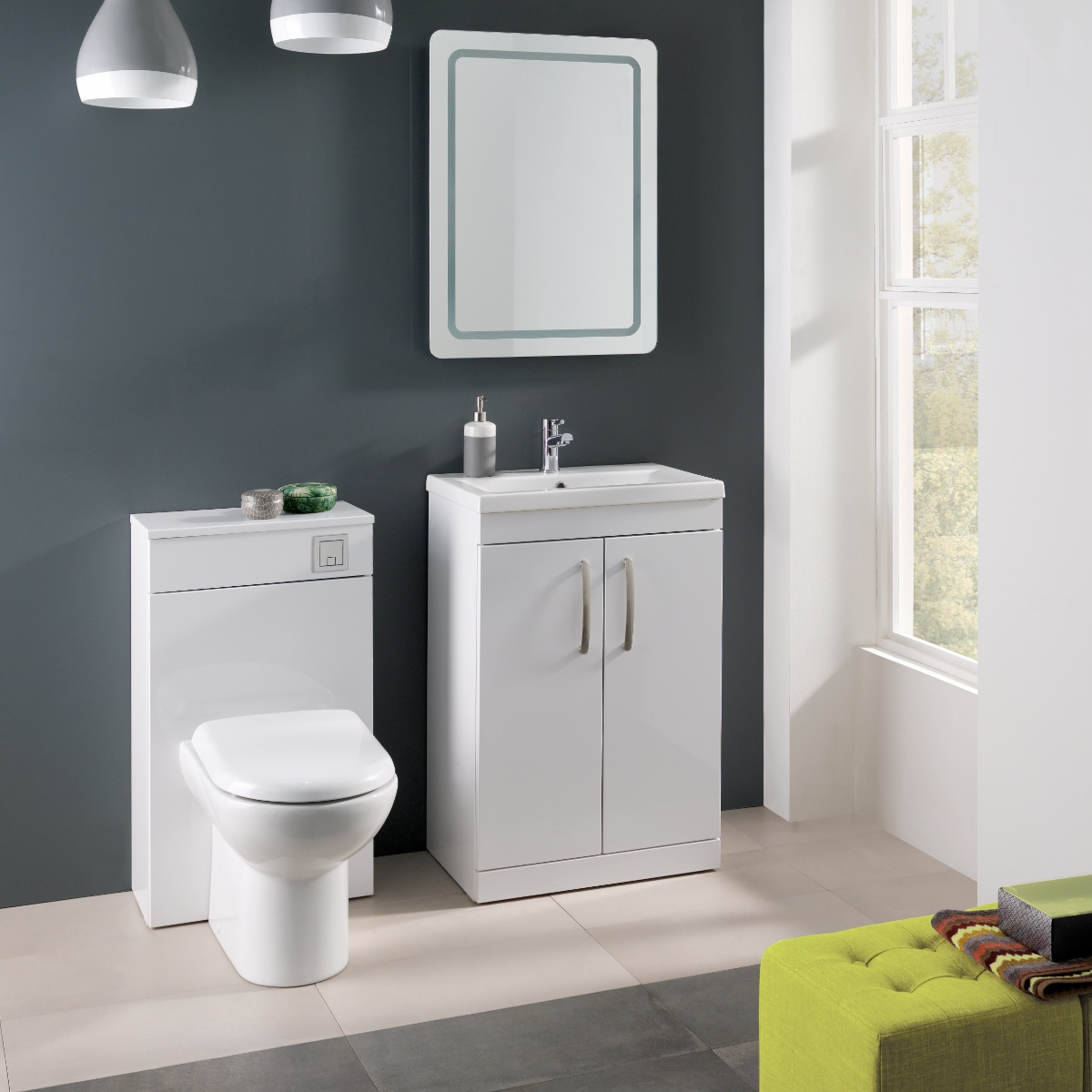 Nuie Athena Vanity Unit & Basin White Gloss 605mm