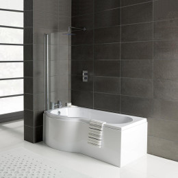 Prymo P Shape Shower Bath 1500 x 850 with Panel & Screen Left Hand