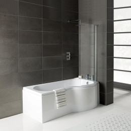 Prymo P Shape Shower Bath 1500 x 850 with Panel & Screen Right Hand