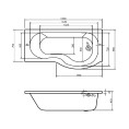 Prymo Reinforced P Shape Shower Bath 1500 x 850 with Panel & Screen Right Hand Dimensions