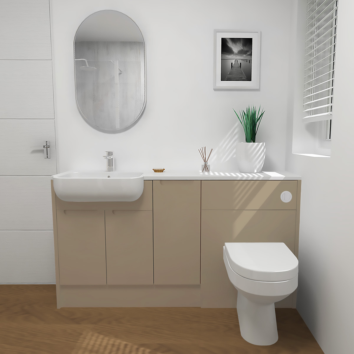 Pure Combination Furniture & Basin Suite Run Pebble 1540mm Left Hand