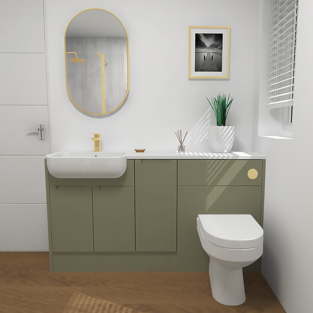 Pure Combination Furniture & Basin Suite Run Reed Green 1540mm Left Hand