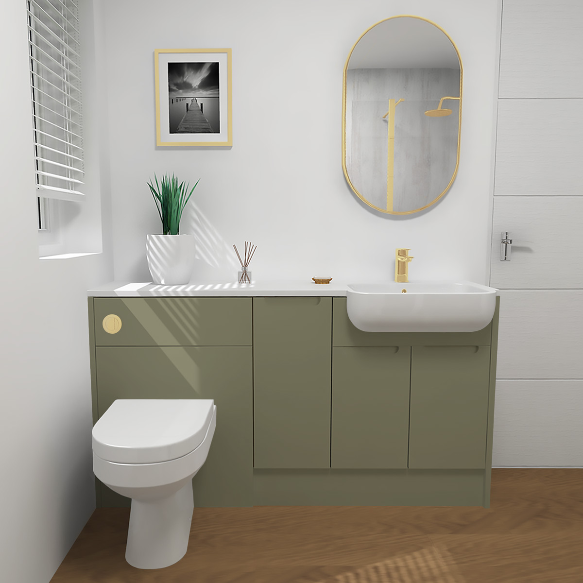 Pure Combination Furniture & Basin Suite Run Reed Green 1540mm Right Hand