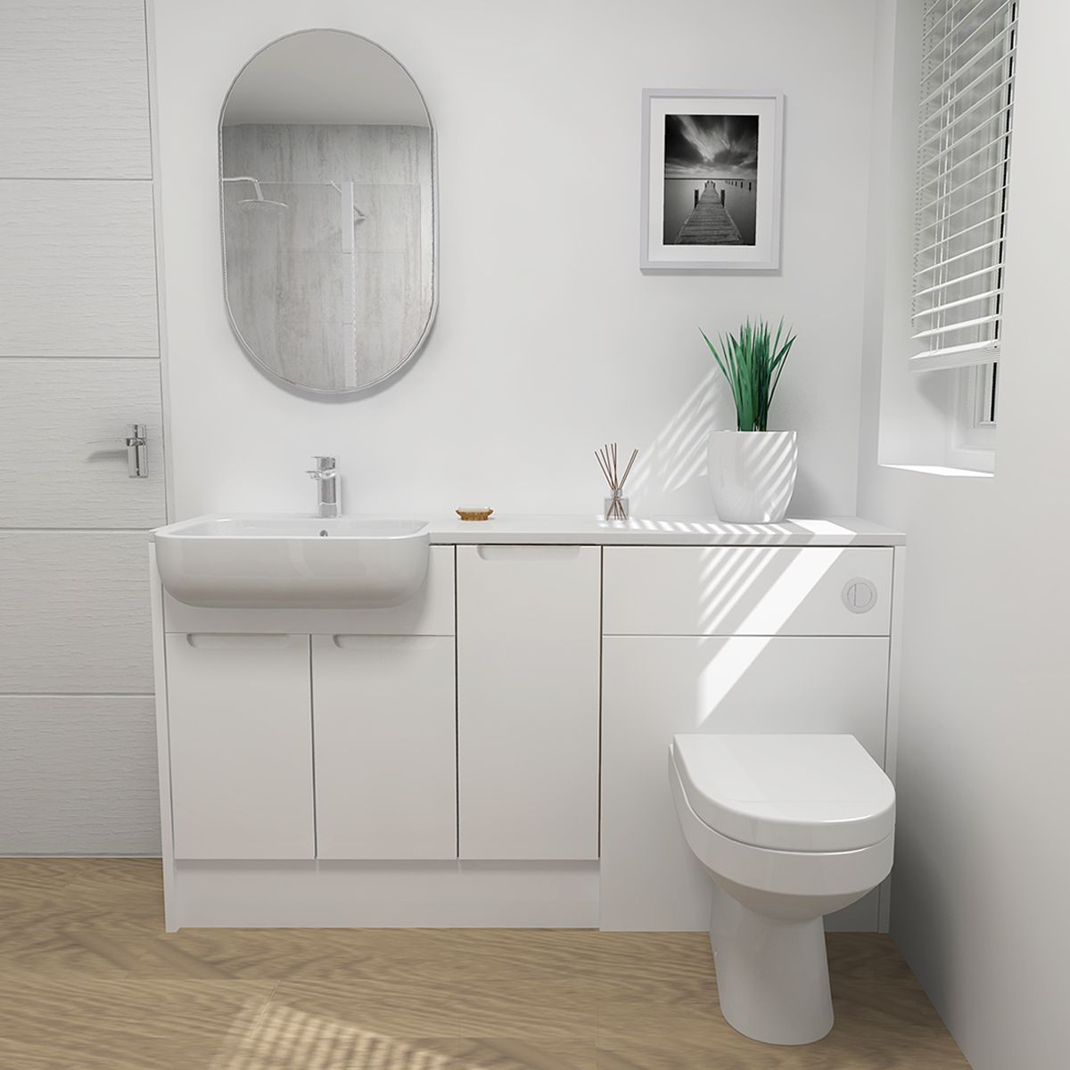 Pure Combination Furniture & Basin Suite Run White 1540mm Left Hand