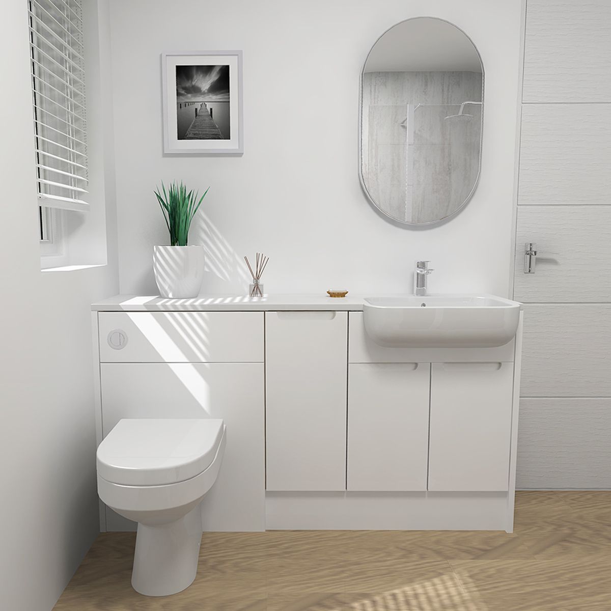 Pure Combination Furniture & Basin Suite Run White 1540mm Right Hand