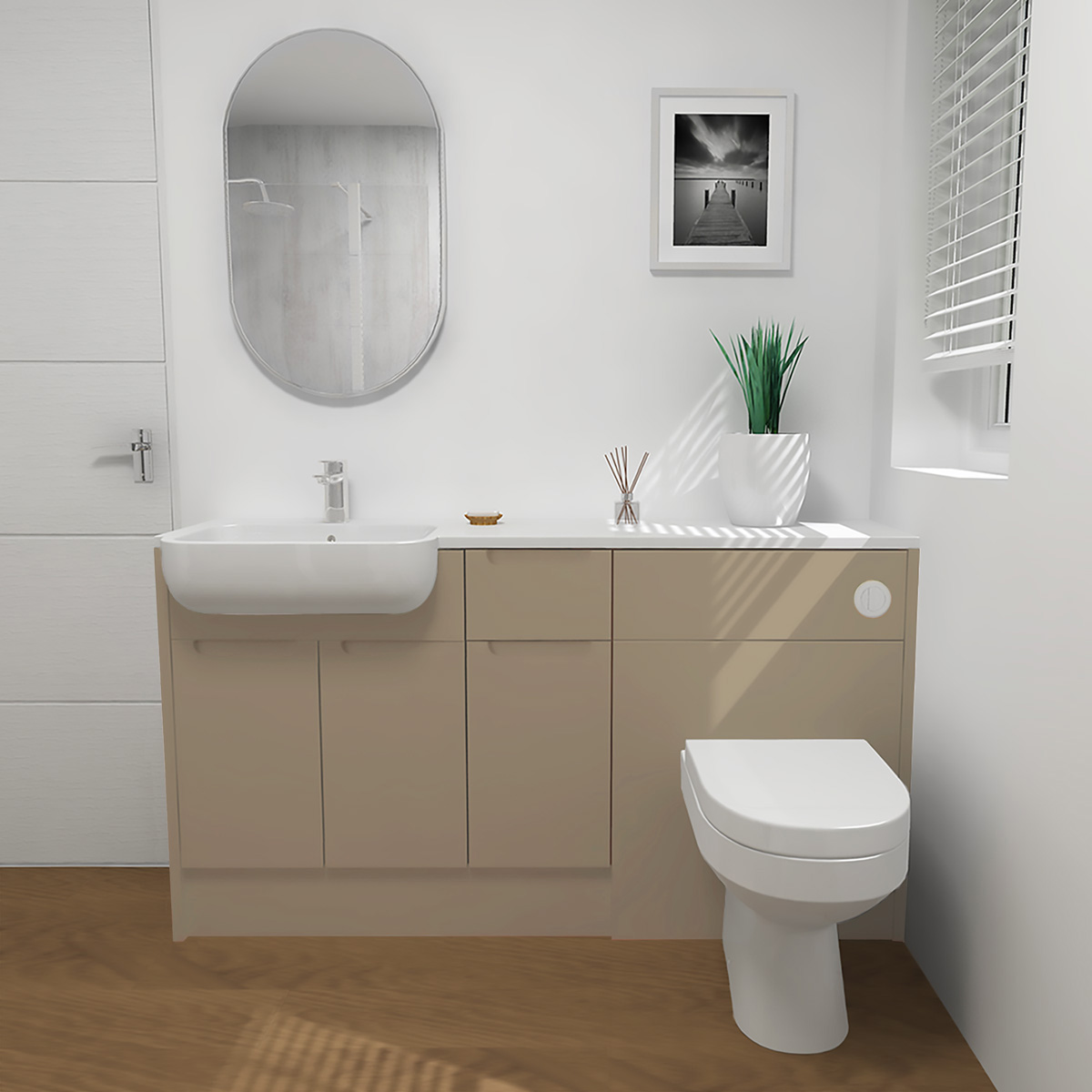 Pure Drawerline Combination Furniture & Basin Suite Run Pebble 1540mm Left Hand