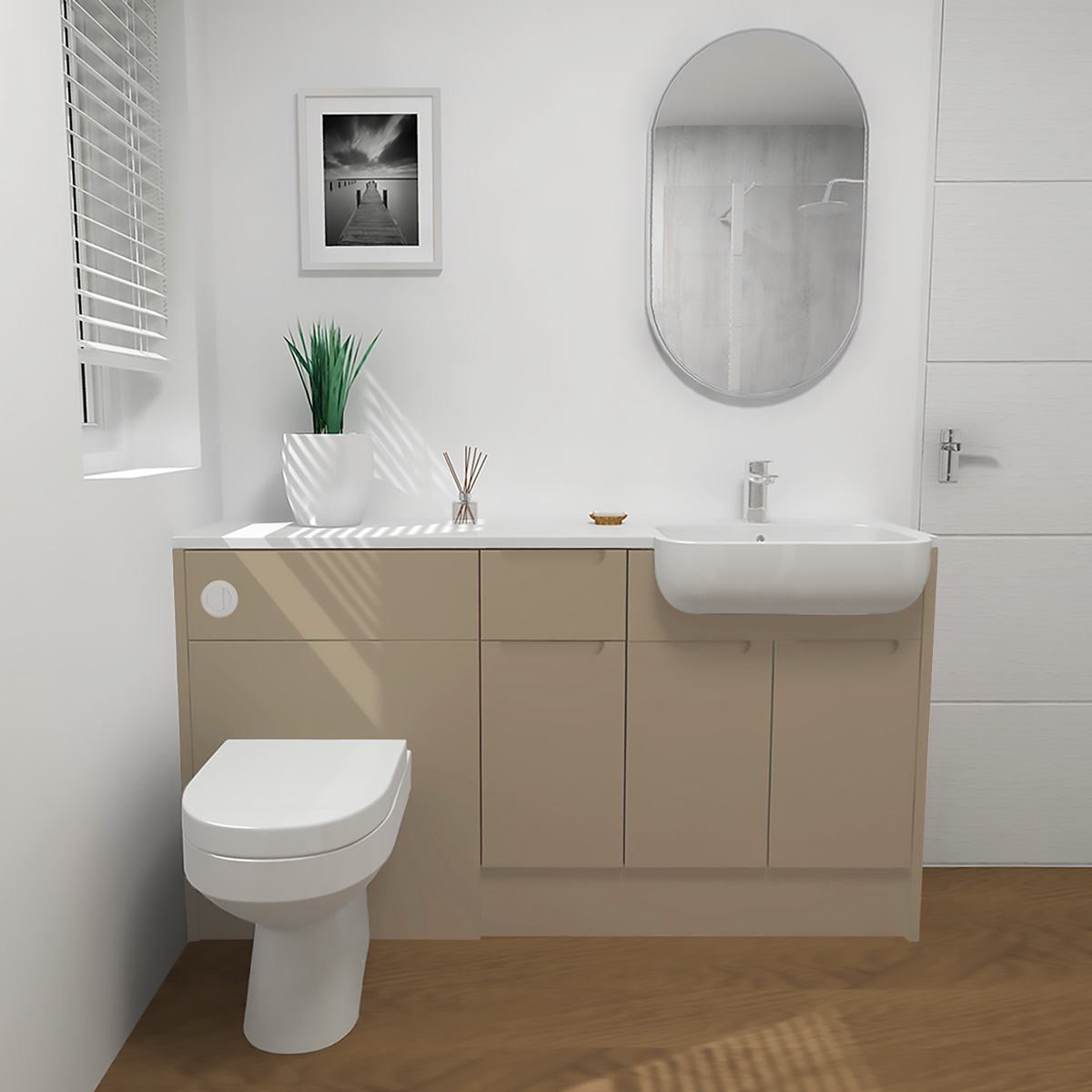 Pure Drawerline Combination Furniture & Basin Suite Run Pebble 1540mm Right Hand