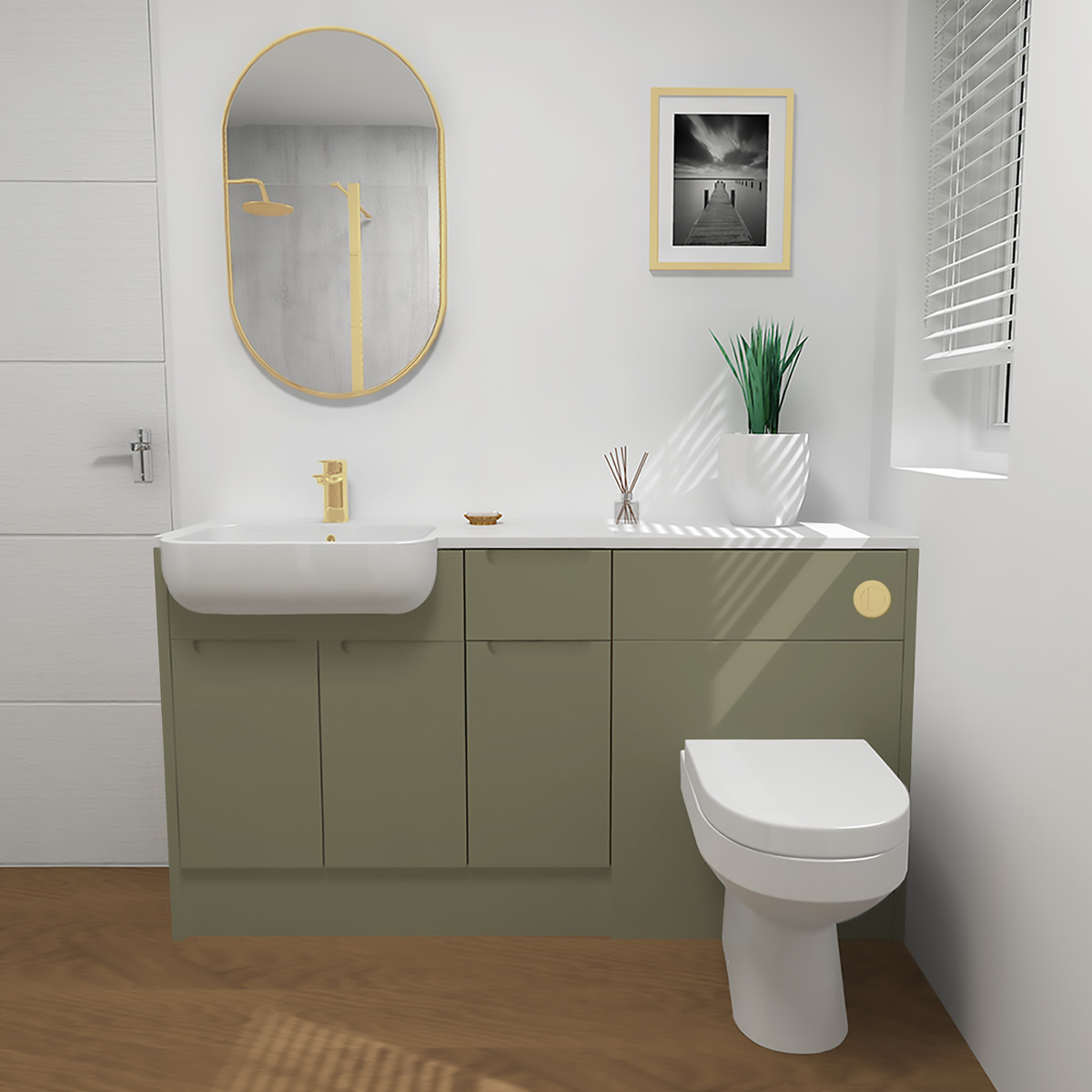 Pure Drawerline Combination Furniture & Basin Suite Run Reed Green 1540mm Left Hand