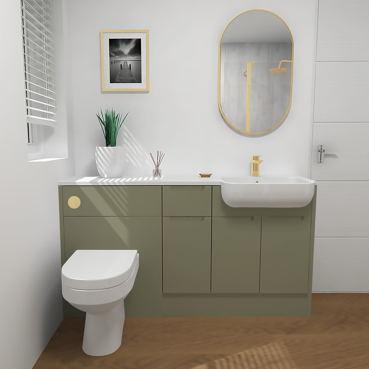 Pure Drawerline Combination Furniture & Basin Suite Run Reed Green 1540mm Right Hand