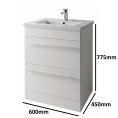 Purity 2 Drawer Vanity Unit & Basin White 600mm Dimensions 1