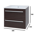 Purity Wall Hung Vanity Unit & Basin Chestnut 600mm Dimensions