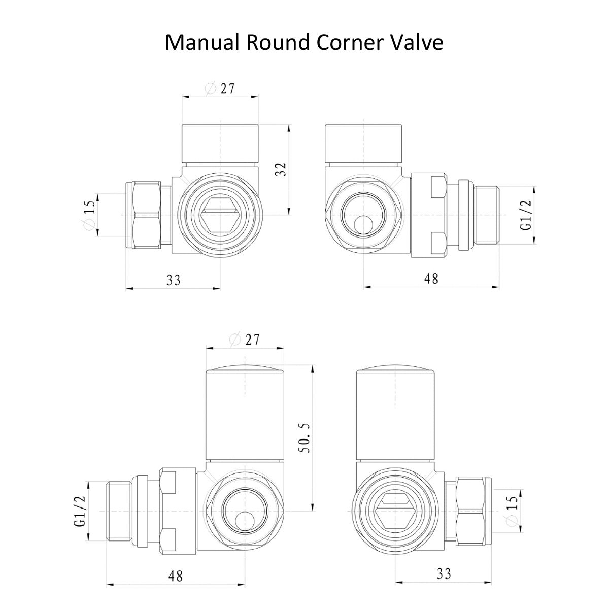 Manual Round Corner Radiator Valves Gunmetal Dimensions