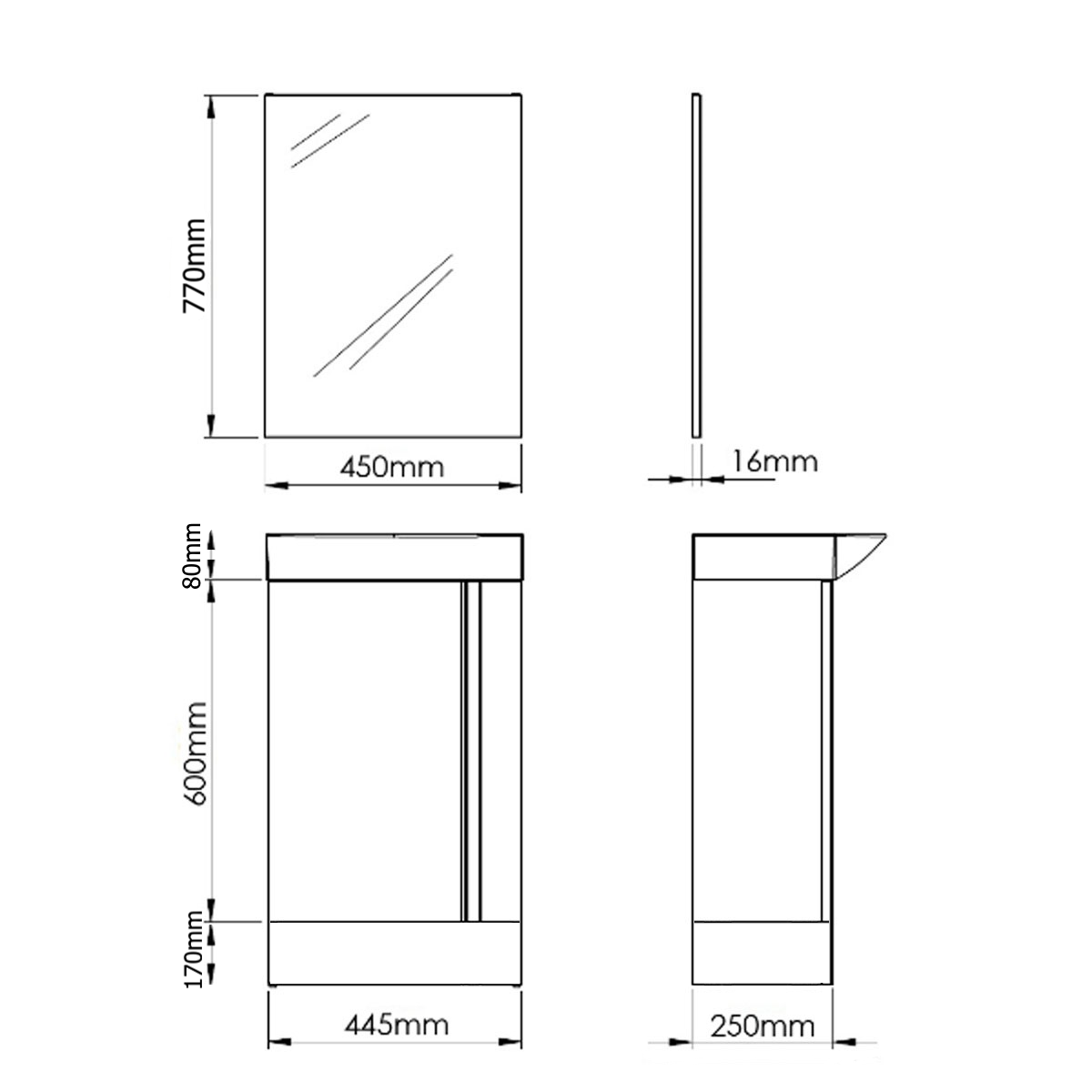 Royo Elegance Vanity Unit with Basin & Mirror Anthracite 450mm