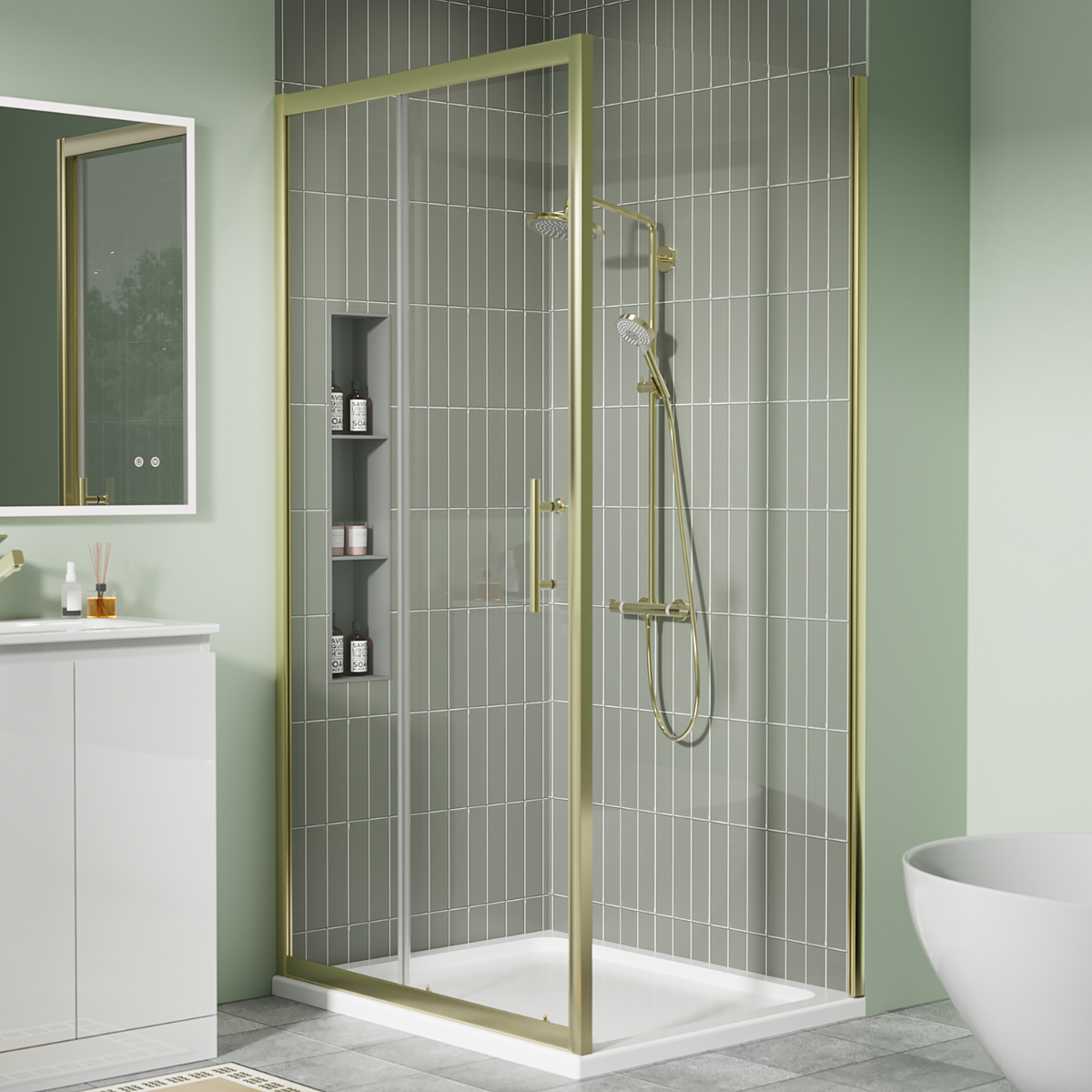 Coral 6mm Sliding Shower Door Brushed Brass 1100mm
