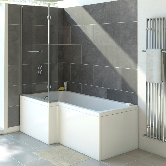 Trojan Solarna L Shape Shower Bath 1700 x 850 with Panel & Screen Left Hand