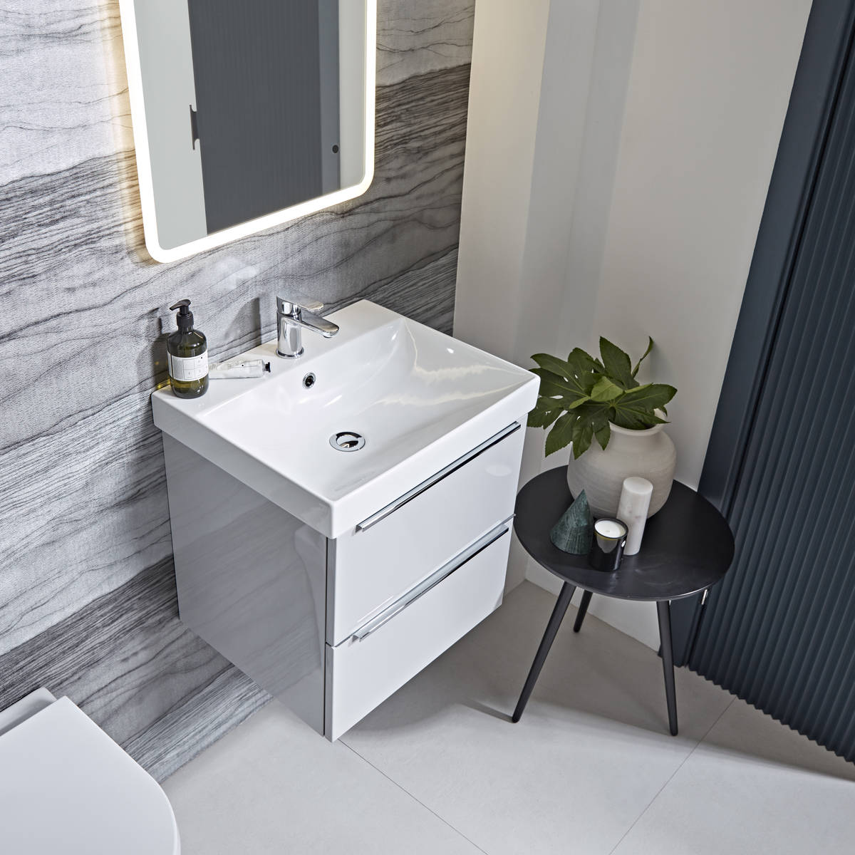 Tavistock Cadence Wall Hung Vanity Unit & Ceramic Basin Light Grey Gloss 500mm