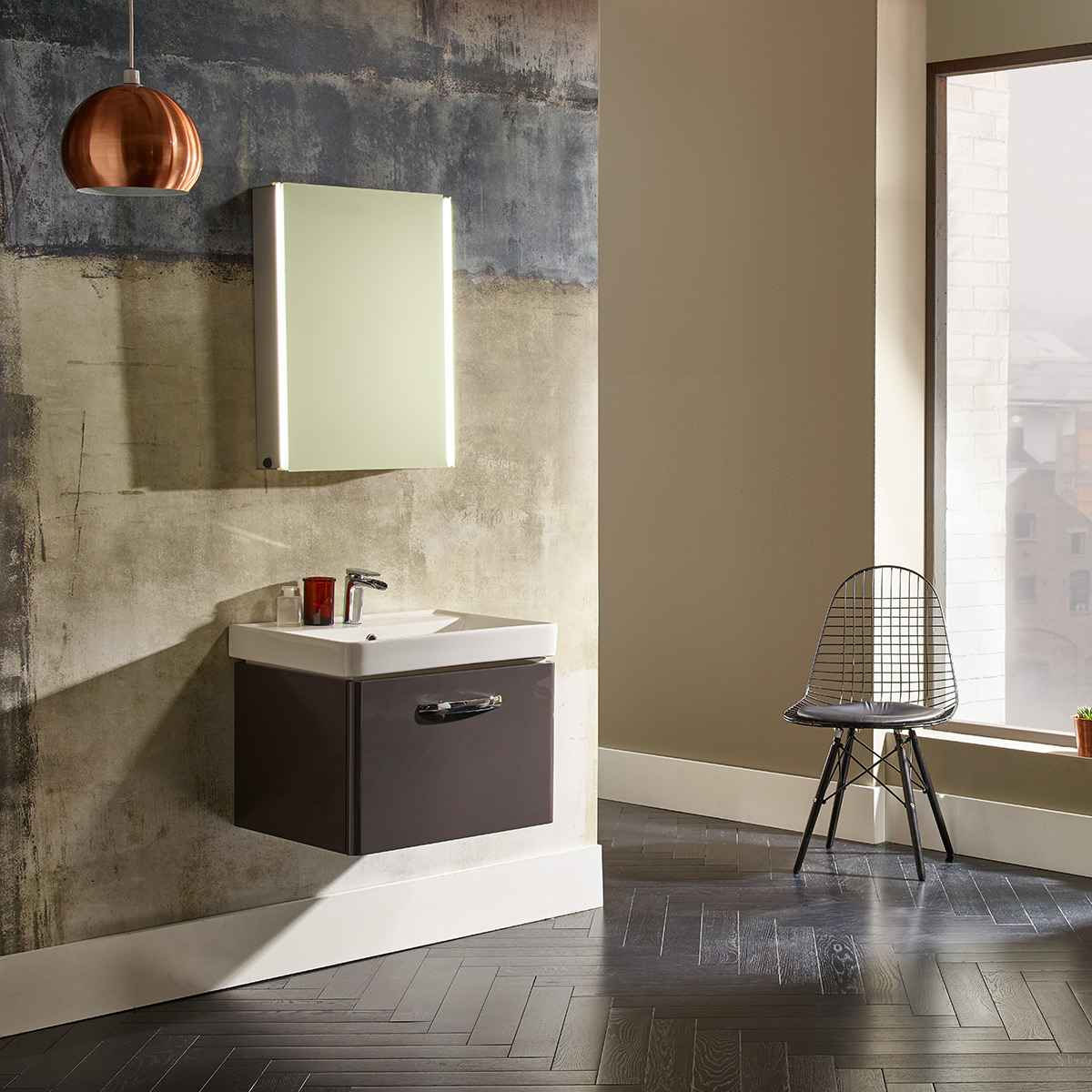 Tavistock Compass Wall Hung Vanity Unit & Basin Clay Gloss 600mm