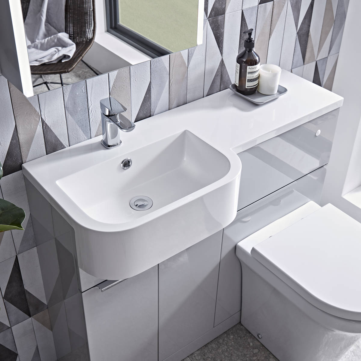 Tavistock Match Furniture Run & Basin Light Grey Gloss Left Hand 1200mm