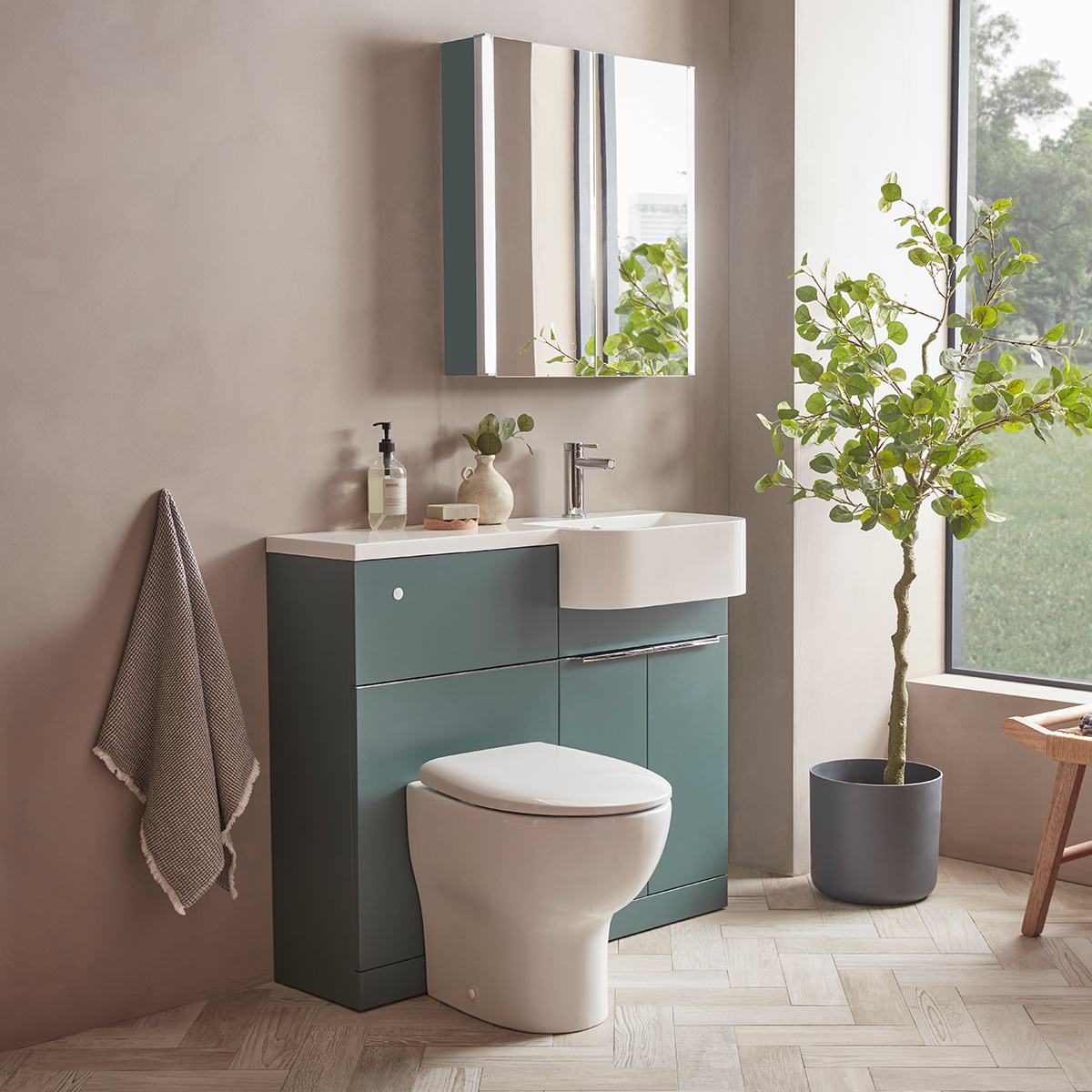 Tavistock Match Furniture Run & Basin Viridian Green 1200mm Right Hand