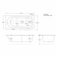 Trojan Concert P Shape 8 Jet Whirlpool Shower Bath 1675 x 850 with LED Light & Bath Waste Left Hand Dimensions