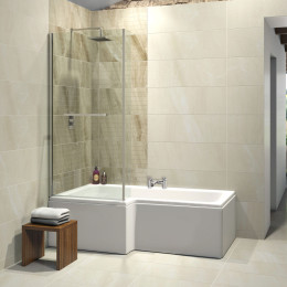 Trojan Elite L Shape Shower Bath 1675 x 850 with Panel & Towel Rail Screen Left Hand