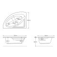 Trojan Orlando 26 Jet Whirlpool Corner Bath 1500 x 1060mm with LED Light & Bath Waste Right Hand Dimensions