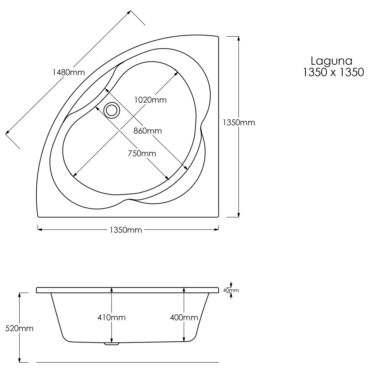 Trojancast Laguna 1350 x 1350 Corner Bath
