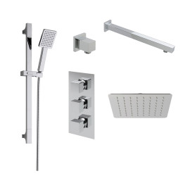 Cube Thermostatic Concealed Triple Function Shower Valve System Chrome 