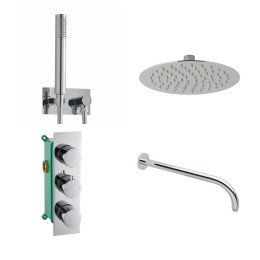 Globe Thermostatic Twin Outlet Triple Concealed Shower Valve System Chrome