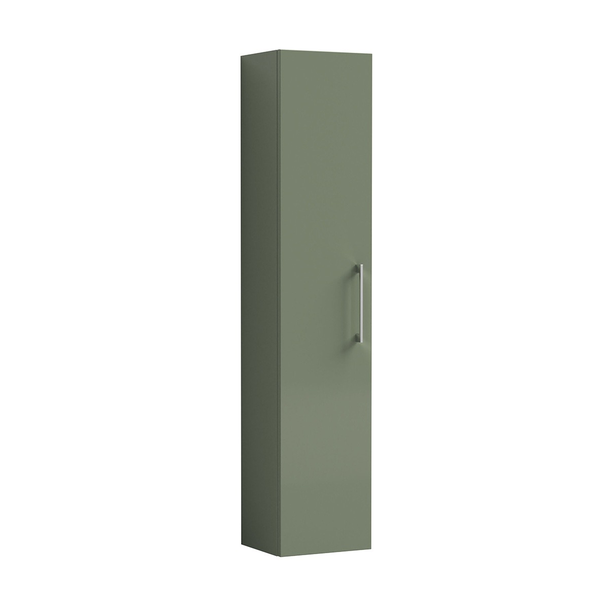 Arno 300mm Tall Unit in Green, featuring a sleek freestanding design and a contemporary chrome handle. The tall, slim profile makes excellent use of vertical space while providing practical enclosed storage for bathroom essentials.