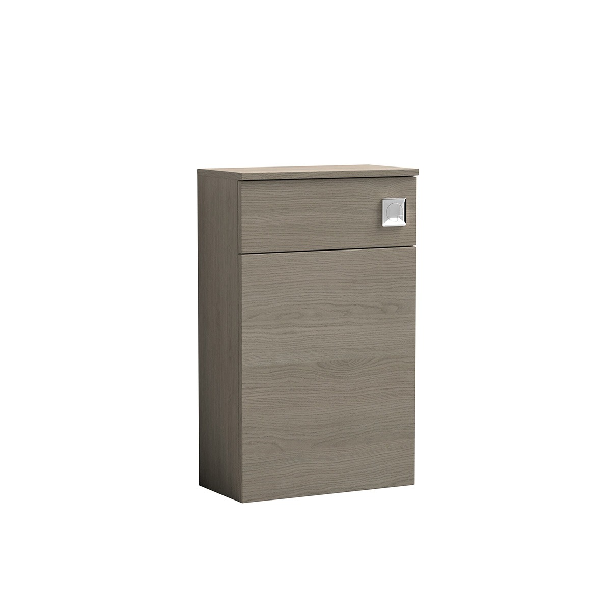 Arno 510mm Solace Oak WC unit with a concealed cistern housing, flush plate and spacious storage compartment, shown against a white background.