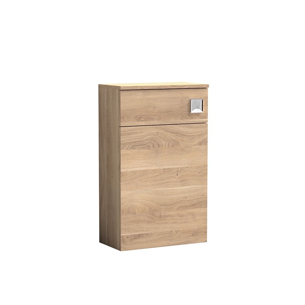Arno 510mm Bleached Oak WC unit featuring a concealed cistern cabinet with a soft-close top access panel and spacious storage compartment, finished with a contemporary natural wood-effect design.