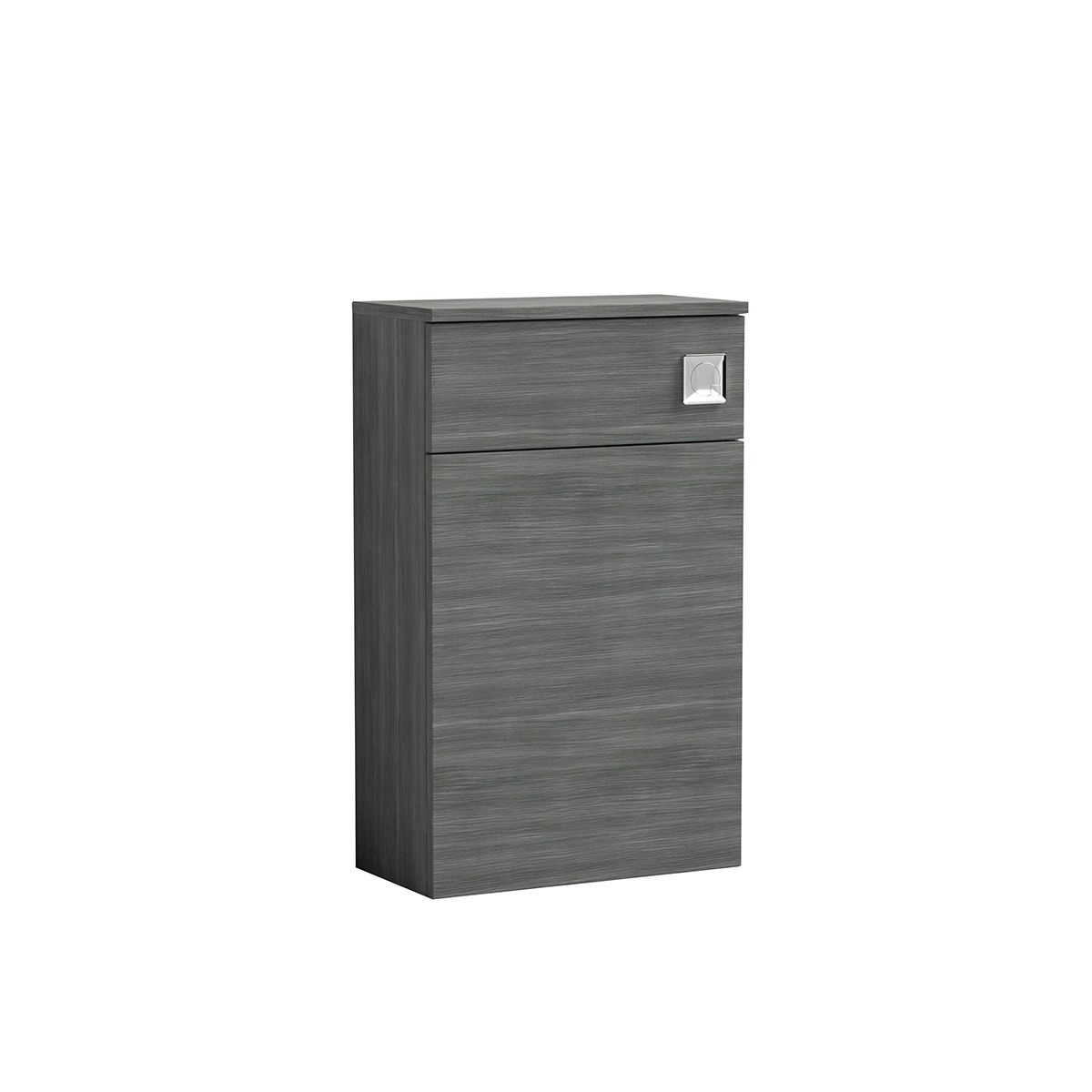 Arno 510mm Anthracite WC unit featuring a practical top drawer and spacious lower storage compartment. The dark wood-effect finish and sleek chrome flush plate create a modern, coordinated look.