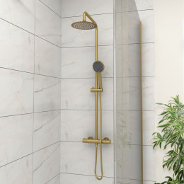 Arc Cool Touch Thermostatic Bar Shower Valve With Fixed Head & Riser Rail Kit Brushed Brass