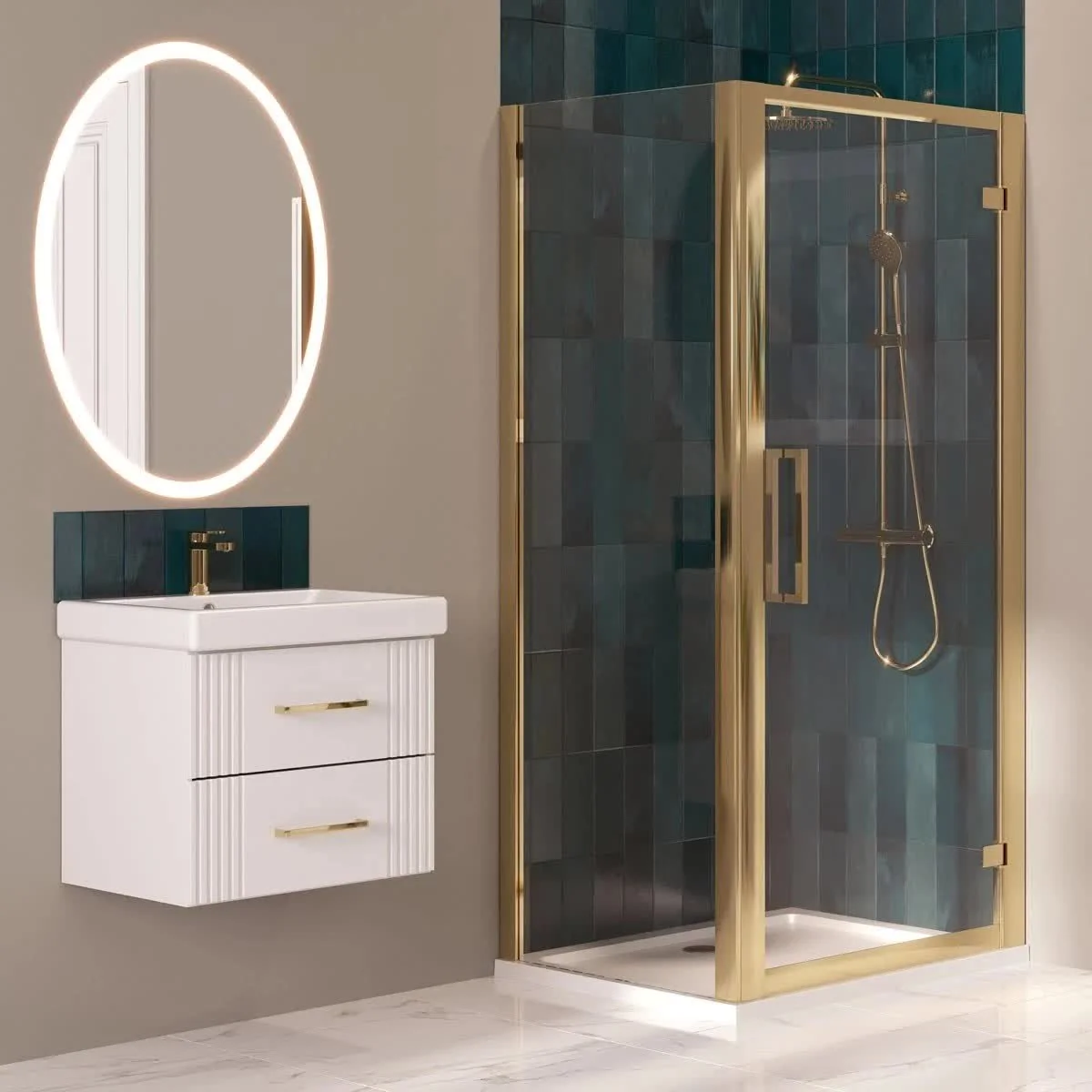 Coral 8mm Hinged Shower Enclosure Brushed Brass 900 x 800mm