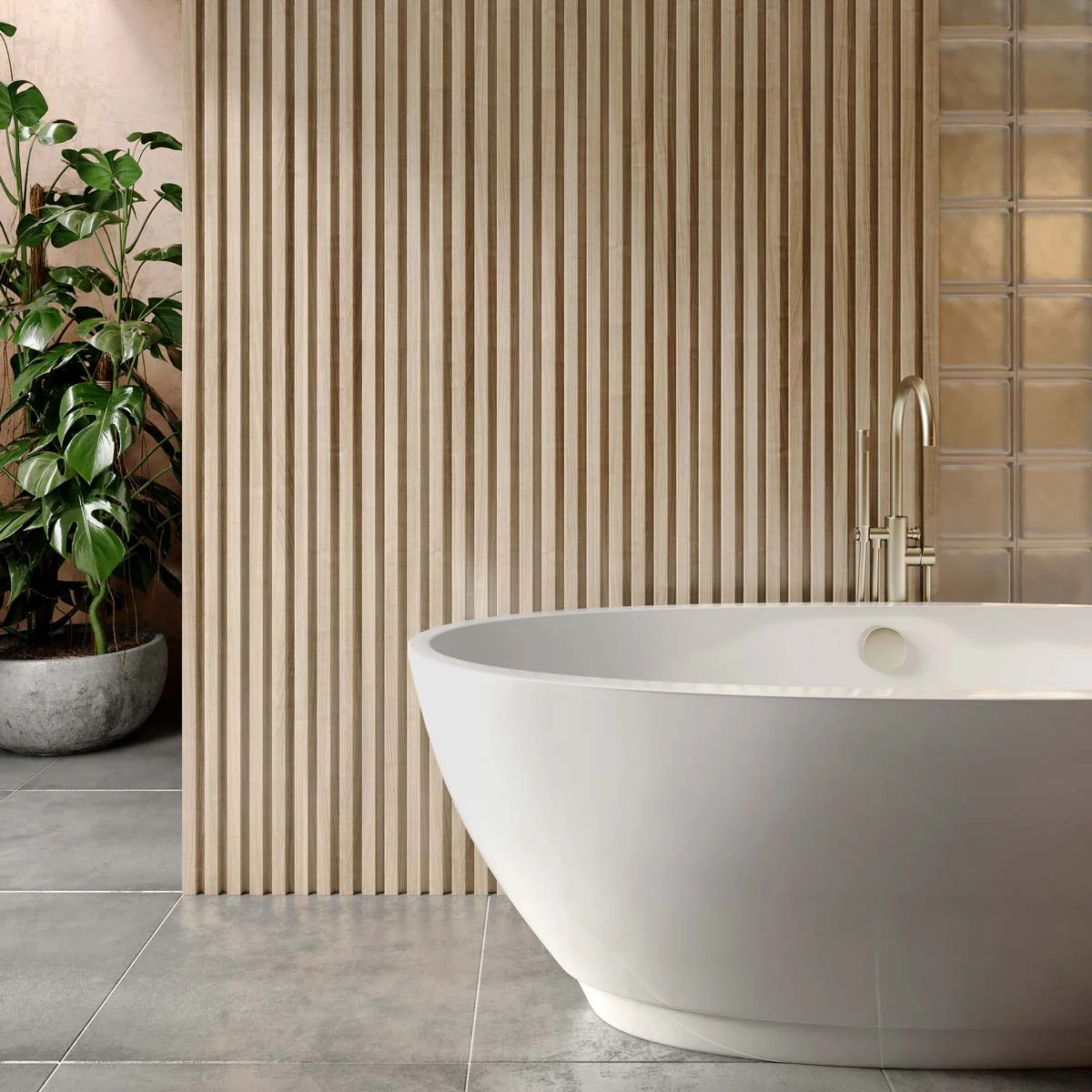 Slatwall Waterproof Oak/Oak Wall Panel 170 x 2400mm (3 Pack) Roomsets
