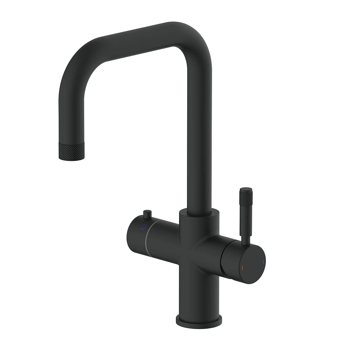 Amara 4 in 1 Instant Boiling Water Knurled Kitchen Mixer Tap Matt Black with Boiler & Filter