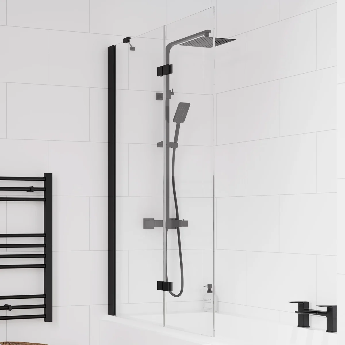 Athena 6mm Two Panel In Fold Bath Screen Matt Black Left Hand